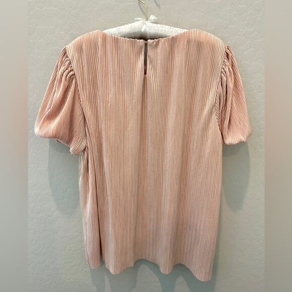 PIPER & SCOOT | Pink Sparkle Pleated Puff Sleeve Top | Size 1X - Picture 4 of 7